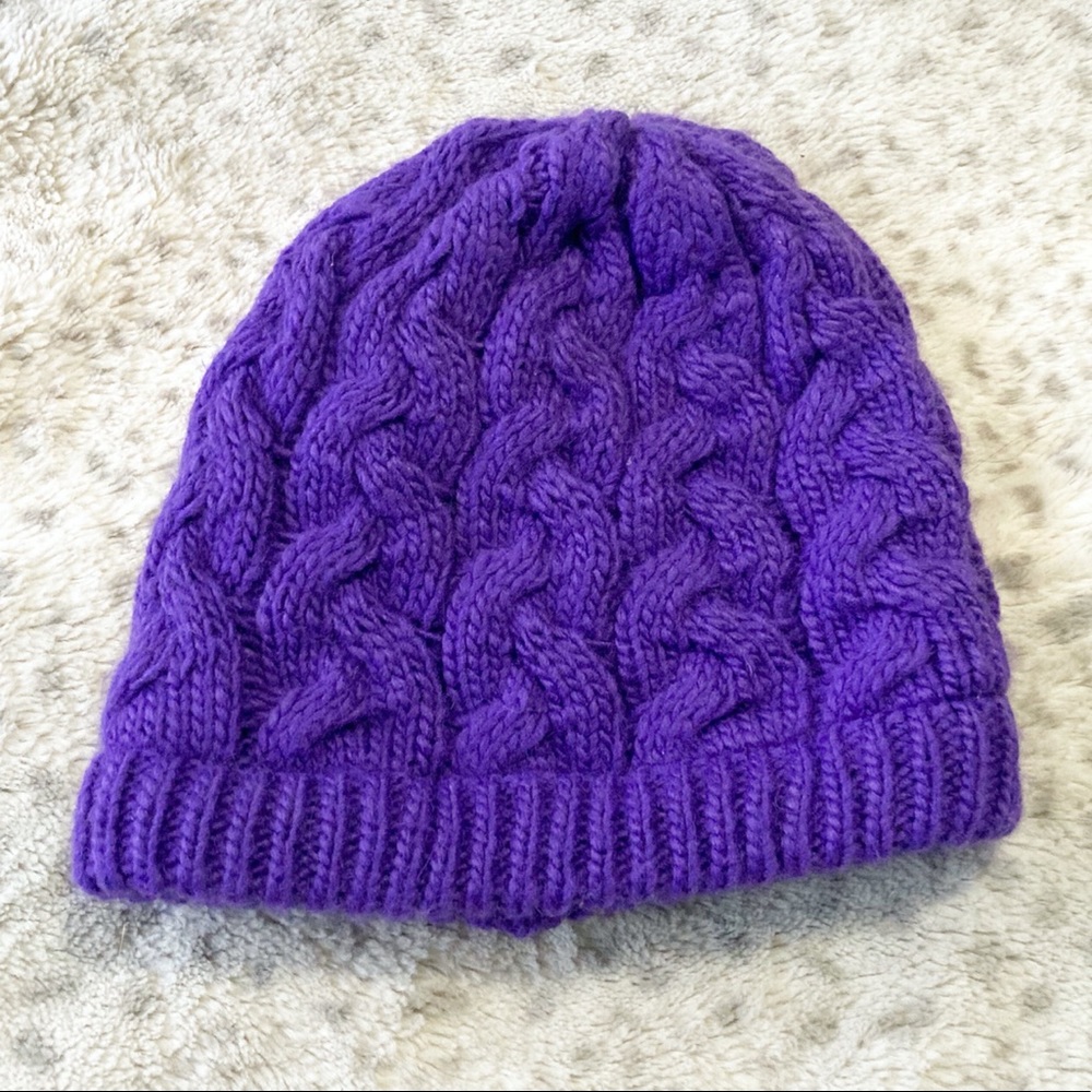 Purple Cable Knit Fleece Lined Hat